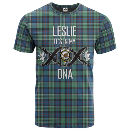 Printivon Leslie Hunting Ancient Clan DNA In Me Tartan Crest T Shirt