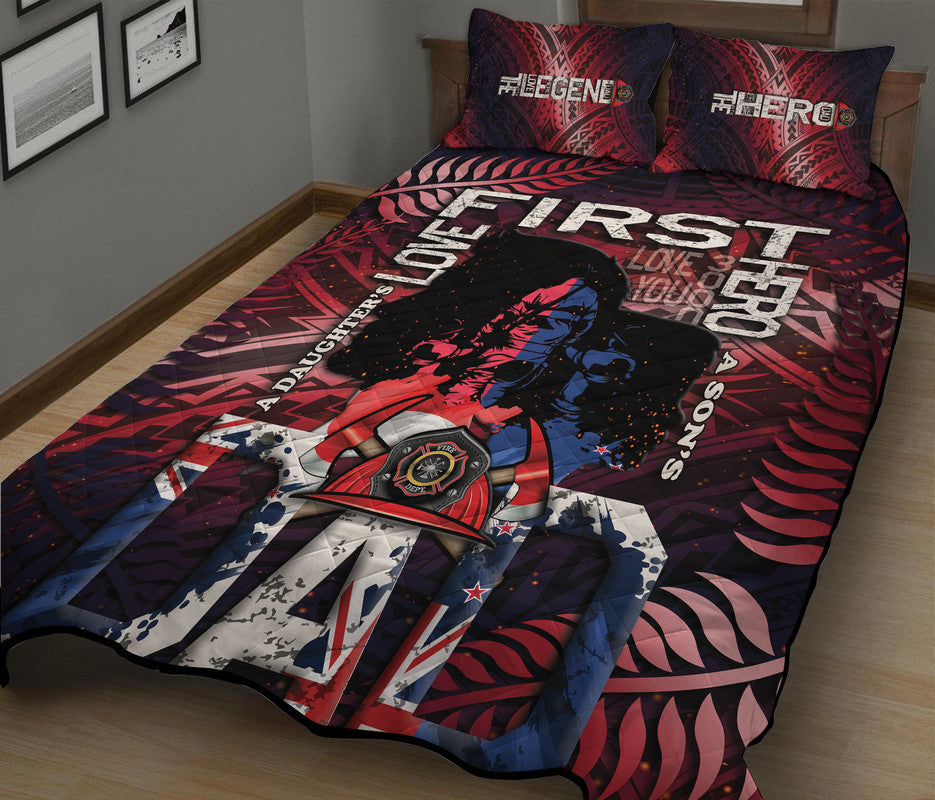 Fathers Day New Zealand Firefighter Dad Quilt Bed Set Maori Pattern