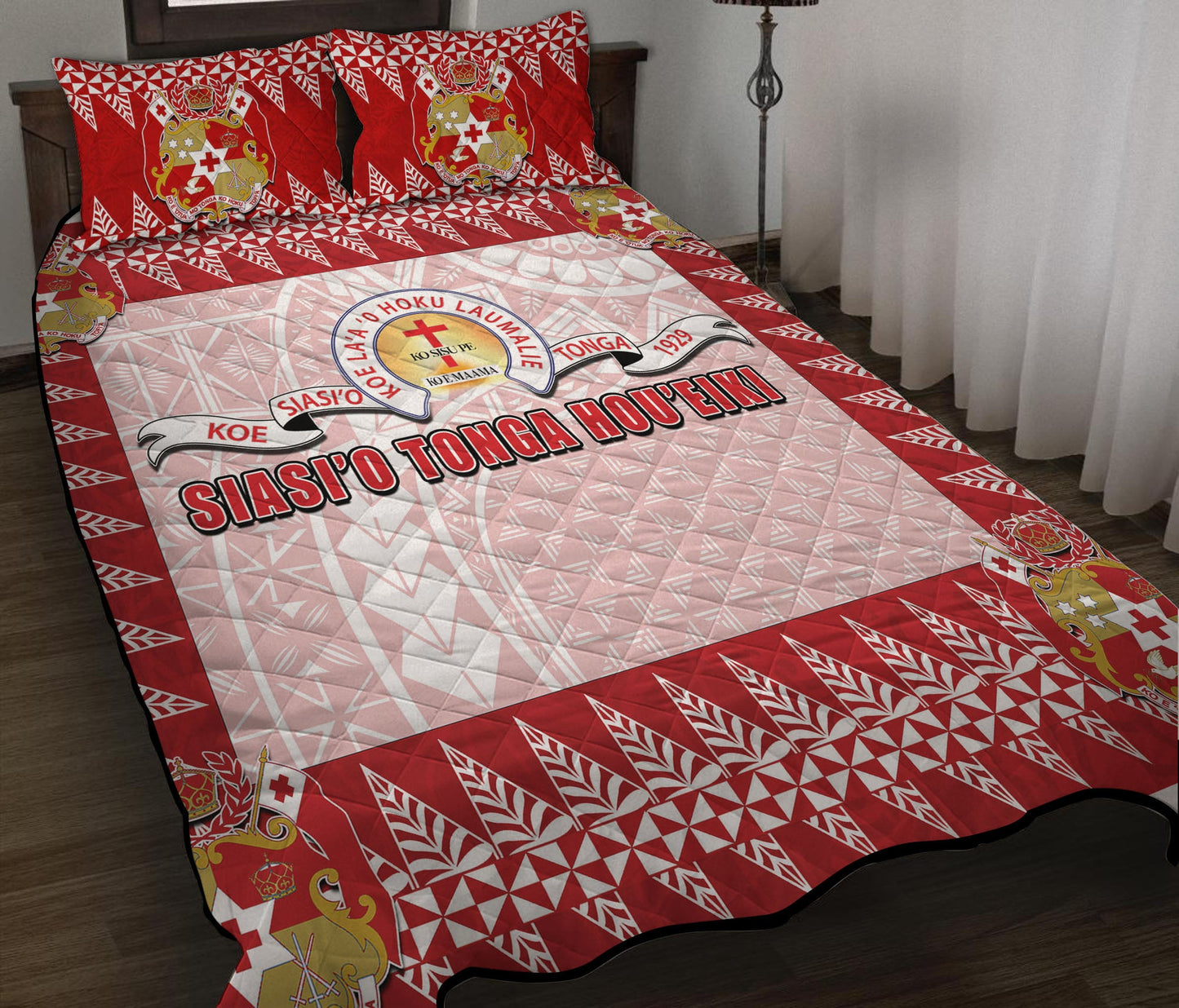 (Custom Personalised) Tonga Quilt Bed Set Red