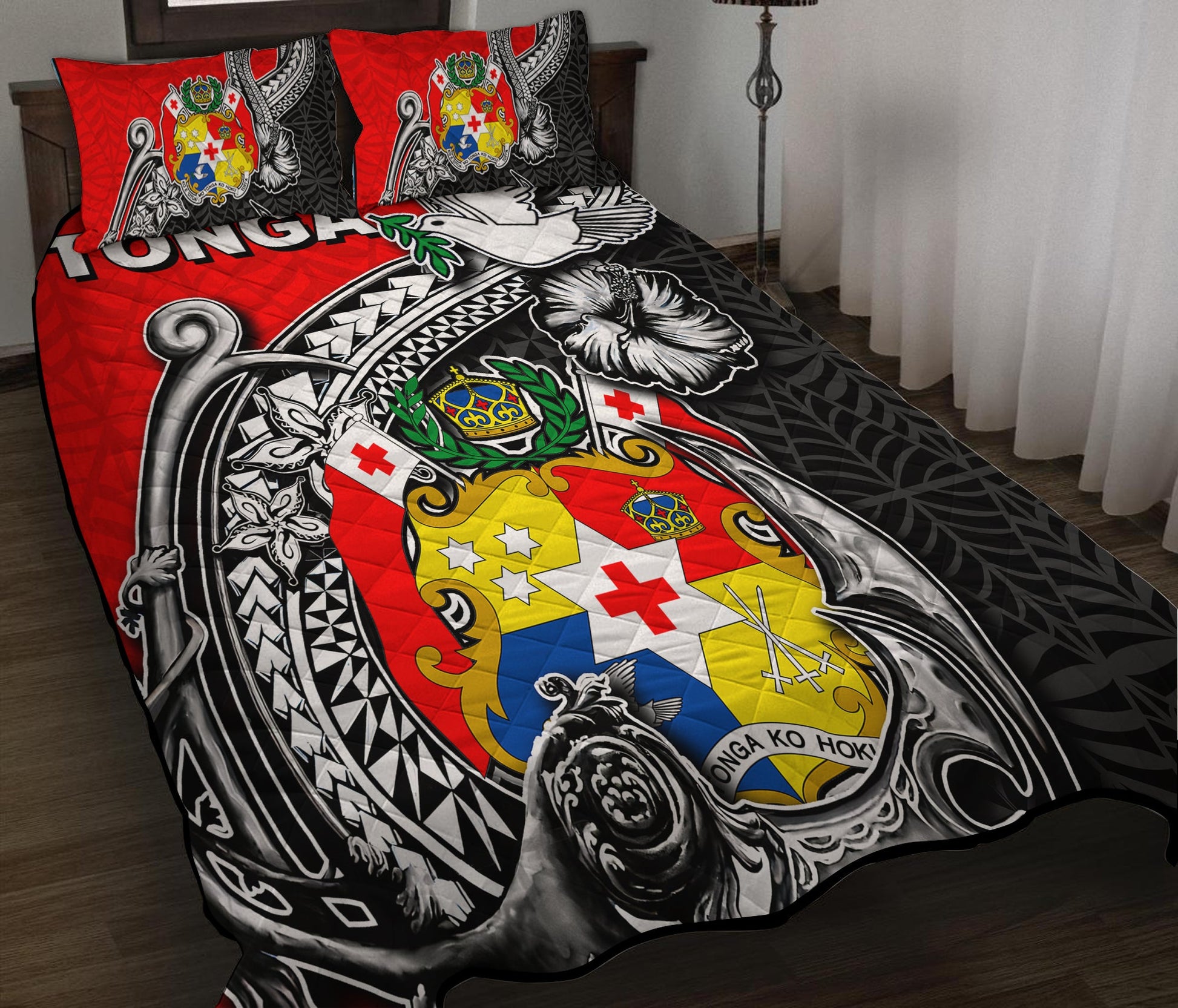 Tonga Hook Tattoo Quilt Bed Set Black