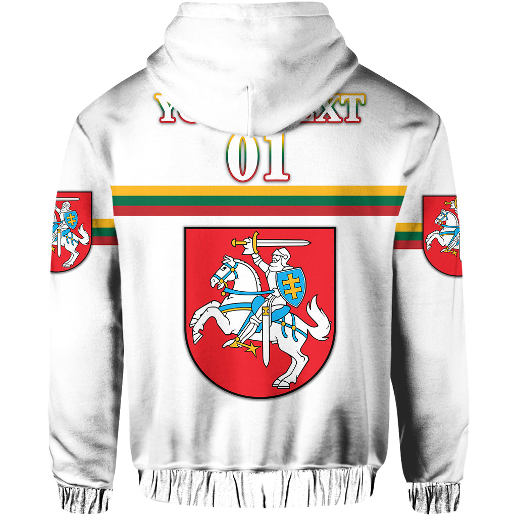 Custom Lithuania Zip Hoodie Coat Of Arms Lietuva Flag Style White