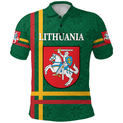 Lithuania Polo Shirt Coat Of Arms Lietuva Flag Style Green