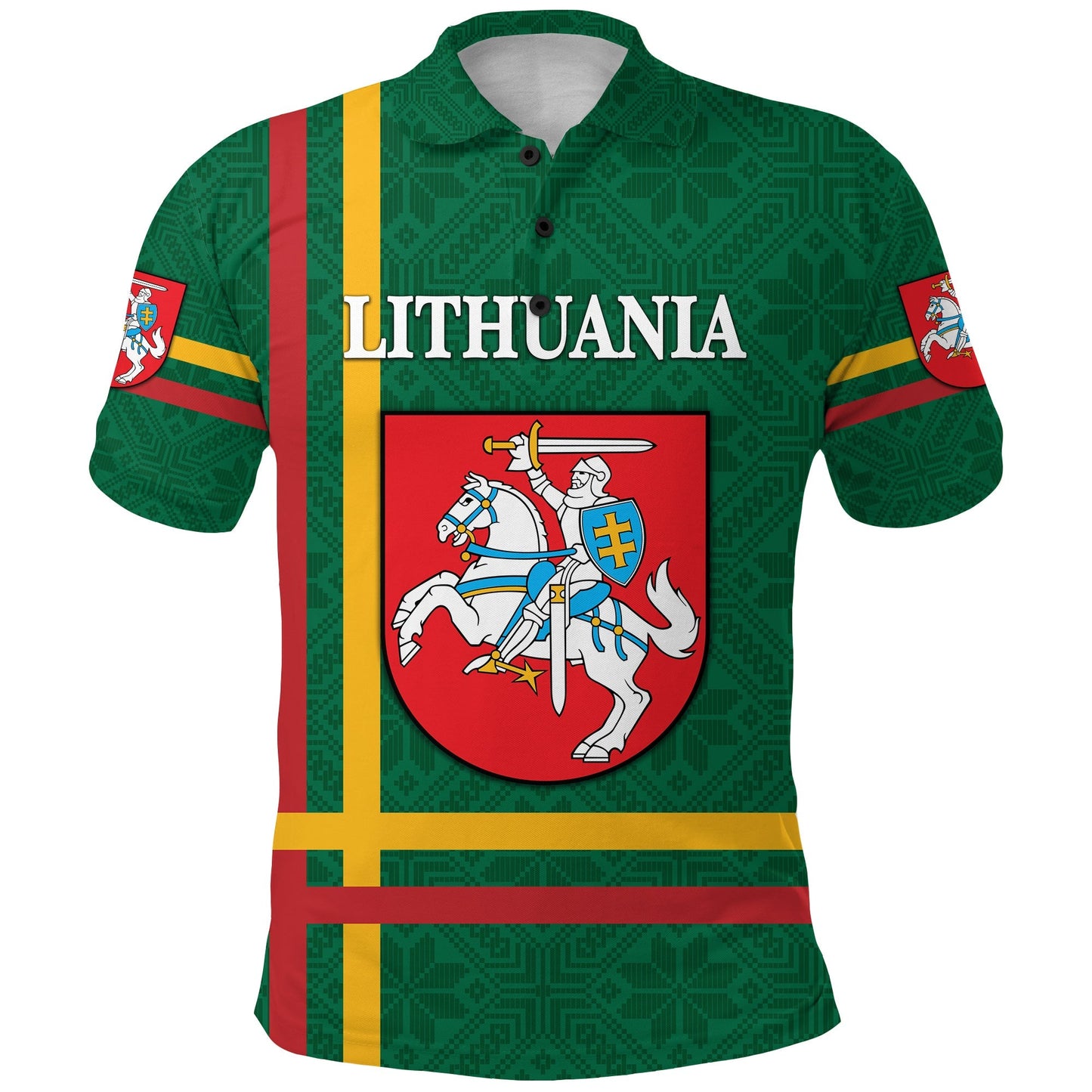Custom Lithuania Polo Shirt Coat Of Arms Lietuva Flag Style Green