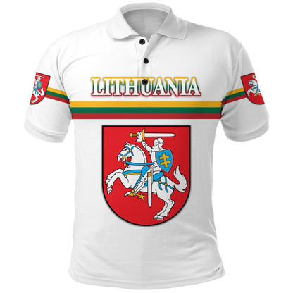 Custom Lithuania Polo Shirt Coat Of Arms Lietuva Flag Style White