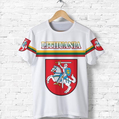 Custom Lithuania T Shirt Coat Of Arms Lietuva Flag Style White