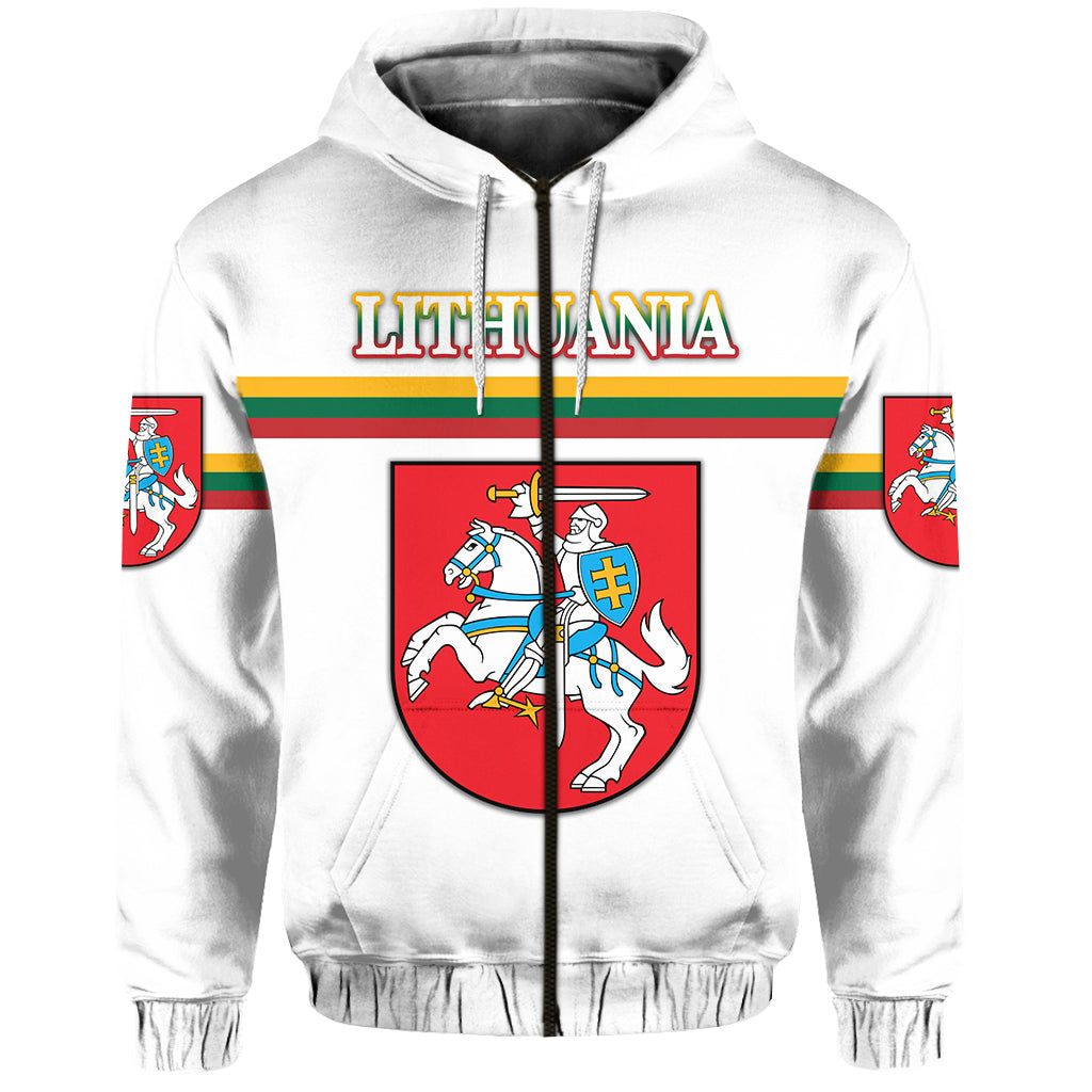Custom Lithuania Zip Hoodie Coat Of Arms Lietuva Flag Style White