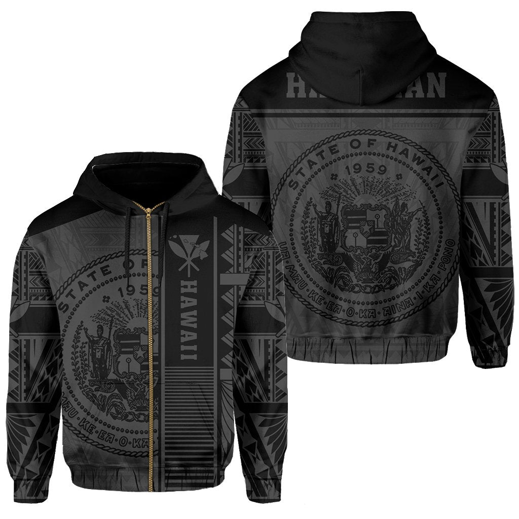 Polynesian Seal Of Hawaii Zip Hoodie Gray NRP Style