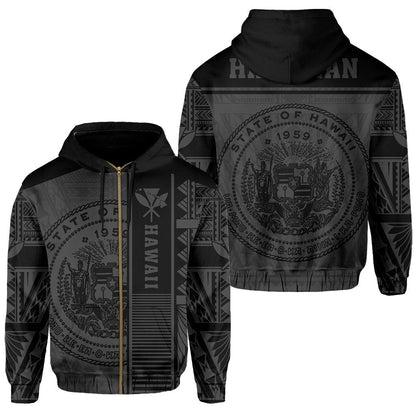 Polynesian Seal Of Hawaii Zip Hoodie Gray NRP Style