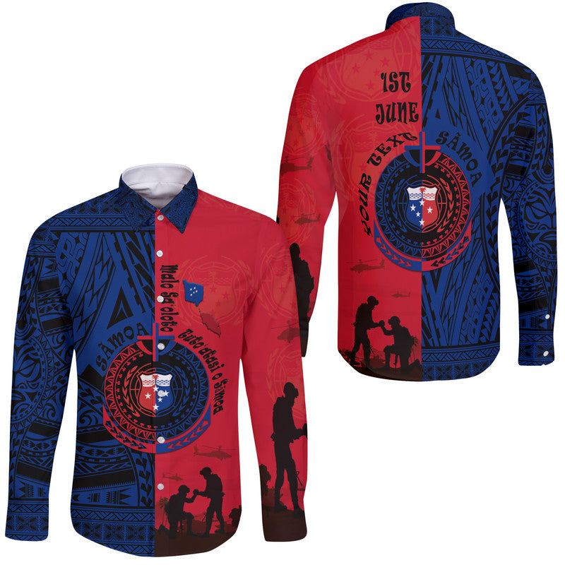(Custom Personalised) Samoa Independence Day Hawaii Long Sleeve Button Shirt Military Polynesian Pattern