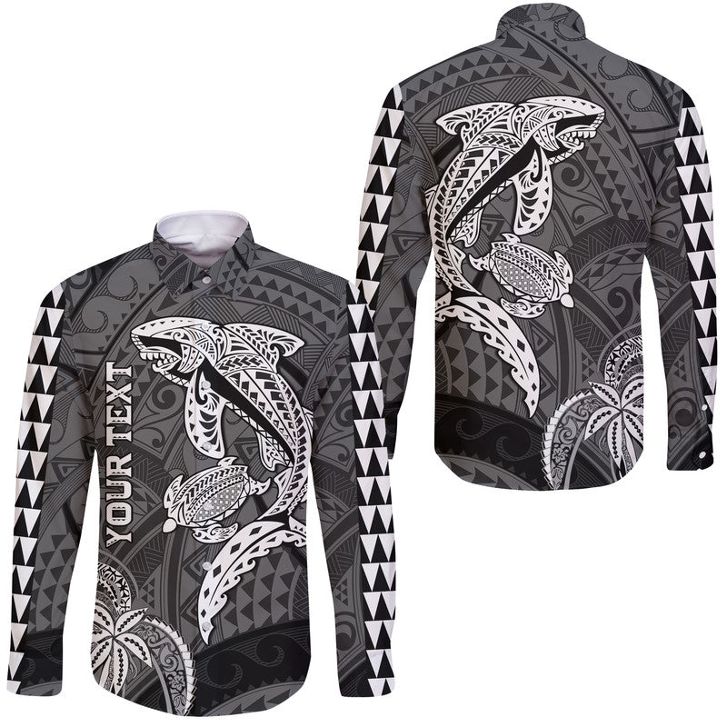 (Custom Personalised) Hawaii Hawaii Long Sleeve Button Shirt Shark and Turtle Mix Kakau