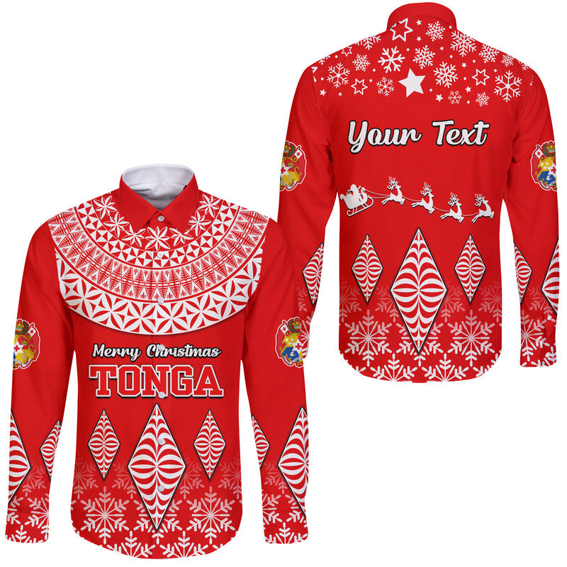 (Custom Personalised) Tonga Kupesi Ngatu Merry Christmas Hawaii Long Sleeve Button Shirt