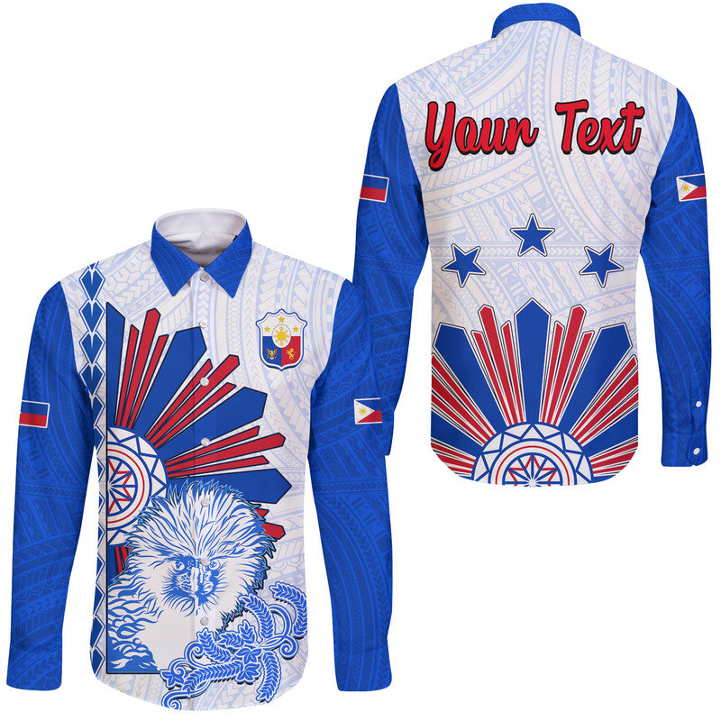 (Custom Personalised) Philippines Barong Hawaii Long Sleeve Button Shirt Sun of Philippinas With Eagles