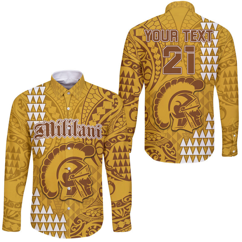 (Custom Personalised) Hawaii Mililani High School Hawaii Long Sleeve Button Shirt Tribal Kakau