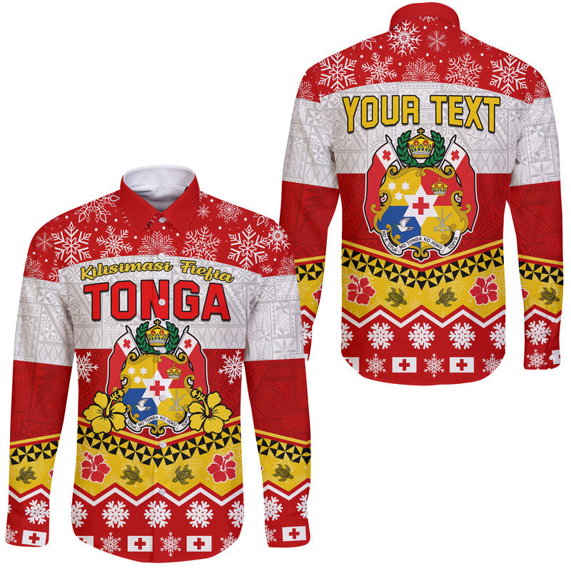 (Custom Personalised) Tonga Christmas Kilisimasi Fiefia Coat Of Arms Hawaii Long Sleeve Button Shirt