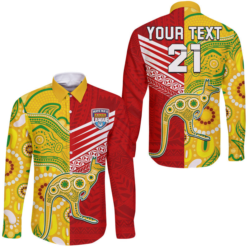 (Custom Personalised) Australia Kangaroos and Mate Maa Tonga Hawaii Long Sleeve Button Shirt