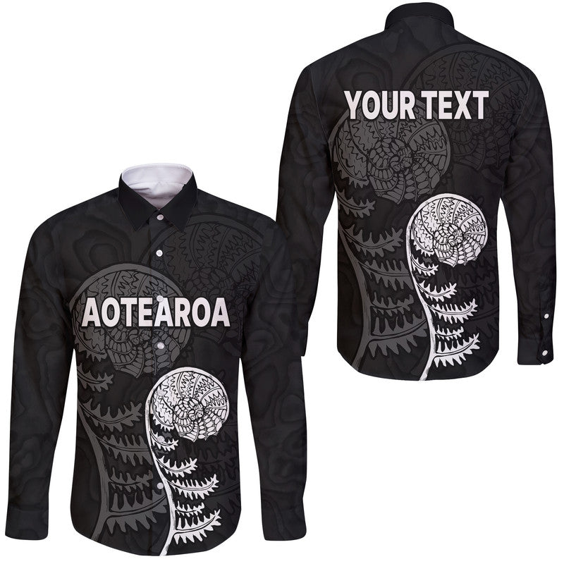 (Custom Personalised) Aotearoa Silver Fern Hawaii Long Sleeve Button Shirt