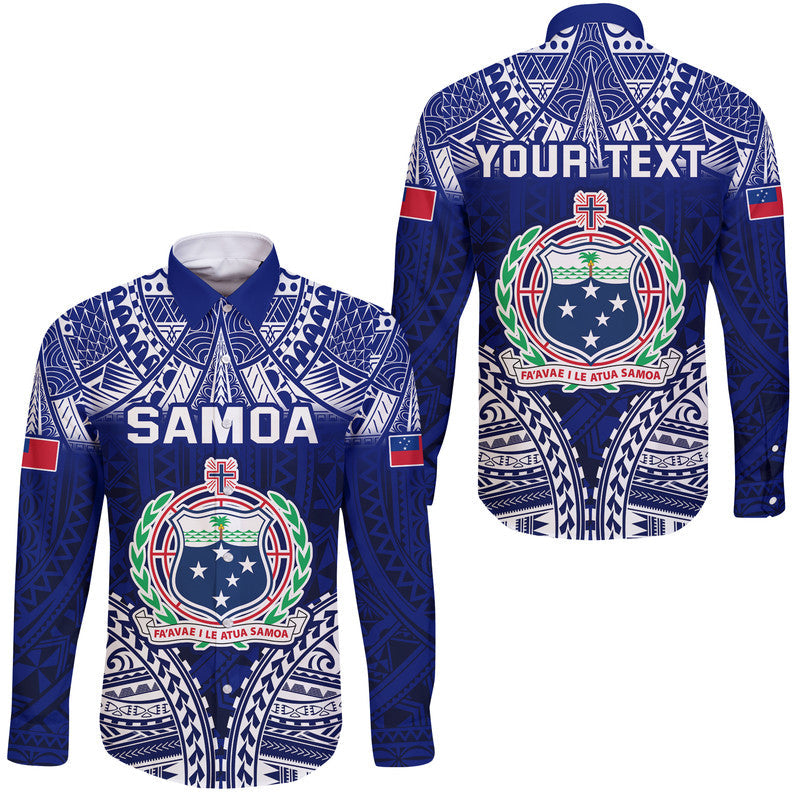 (Custom Personalised) Samoa Coat Of Arms Hawaii Long Sleeve Button Shirt Polynesian Pattern