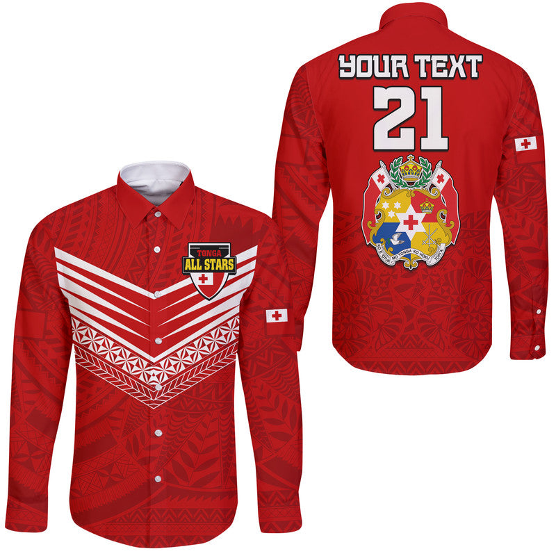(Custom Personalised) Polynesian Tonga Rugby Tongan Kupesi Ngatu Design Hawaii Long Sleeve Button Shirt