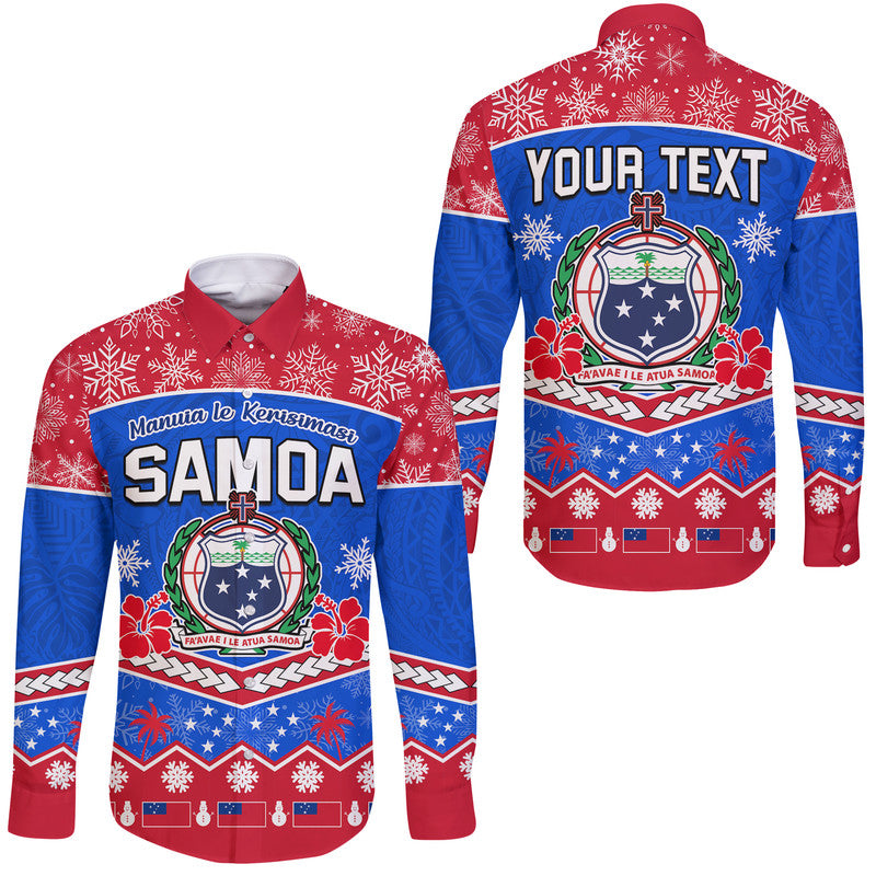 (Custom Personalised) Samoa Tribal Polynesian Christmas Vibe Hawaii Long Sleeve Button Shirt