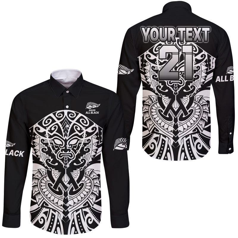 (Custom Text And Number) Aotearoa Silver Fern Rugby Sevens Hawaii Long Sleeve Button Shirt Maori Tribal All Black
