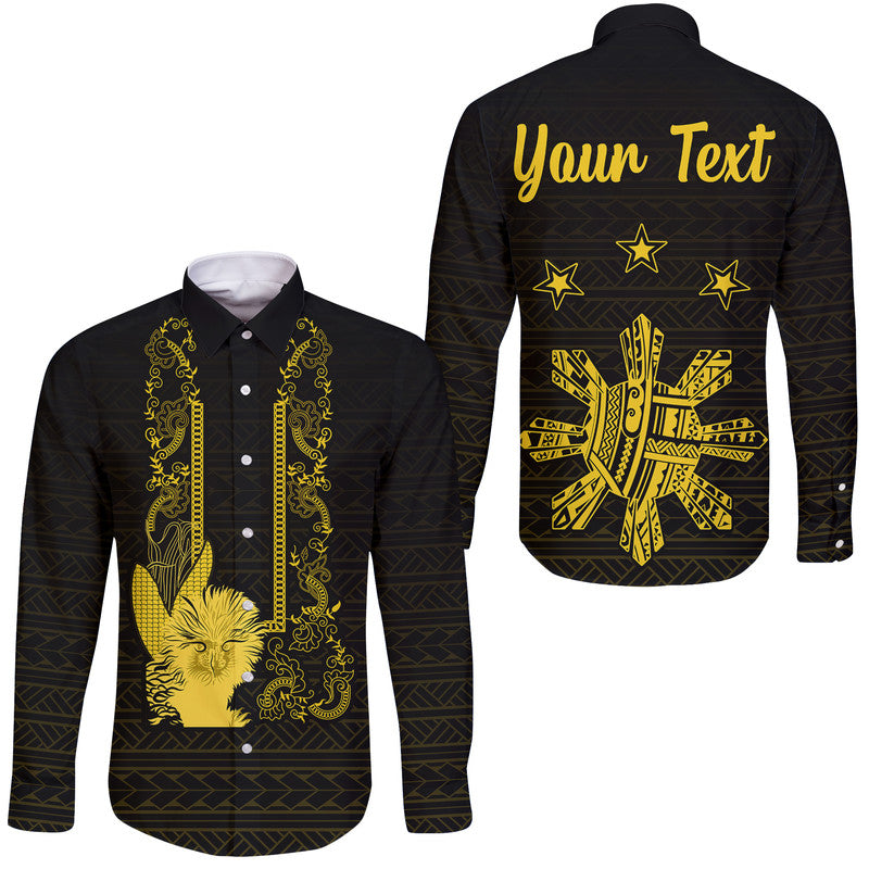 (Custom Personalised) Philippines Eagle Barong Hawaii Long Sleeve Button Shirt Filipino Eight Rayed Gold Sun