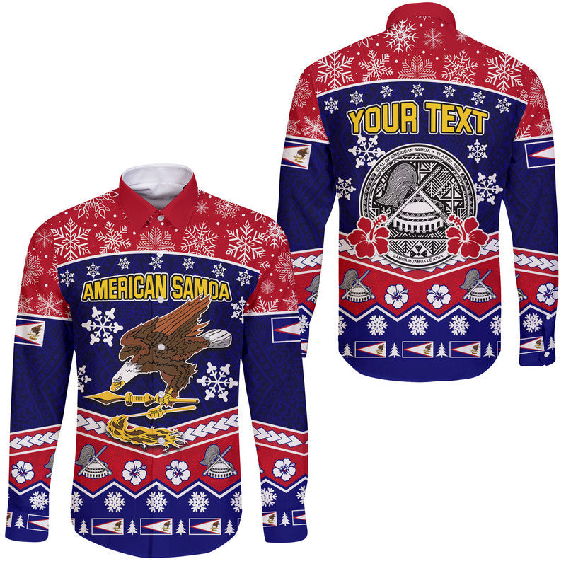 (Custom Personalised) American Samoa Tribal Polynesian Christmas Vibe Hawaii Long Sleeve Button Shirt