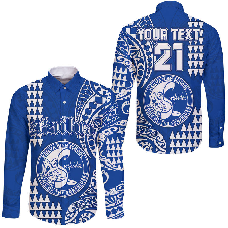 (Custom Personalised) Hawaii Kailua High School Hawaii Long Sleeve Button Shirt Tribal Kakau