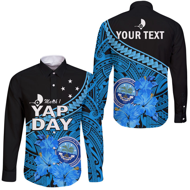 (Custom Personalised) Yap State Day Hawaii Long Sleeve Button Shirt Yap Flag and FSM Seal