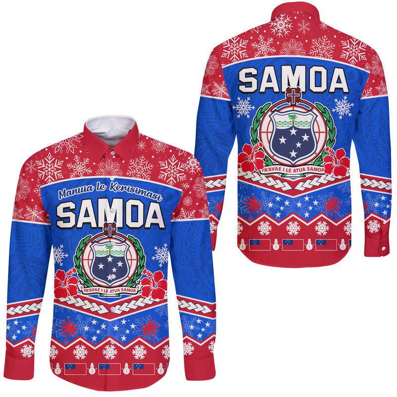 Samoa Tribal Polynesian Christmas Vibe Hawaii Long Sleeve Button Shirt