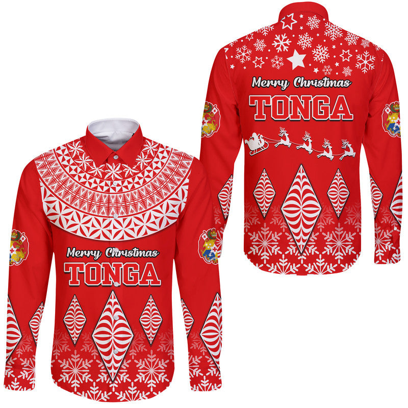 Tonga Kupesi Ngatu Merry Christmas Hawaii Long Sleeve Button Shirt