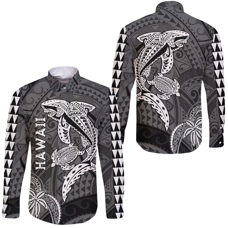Hawaii Hawaii Long Sleeve Button Shirt Shark and Turtle Mix Kakau