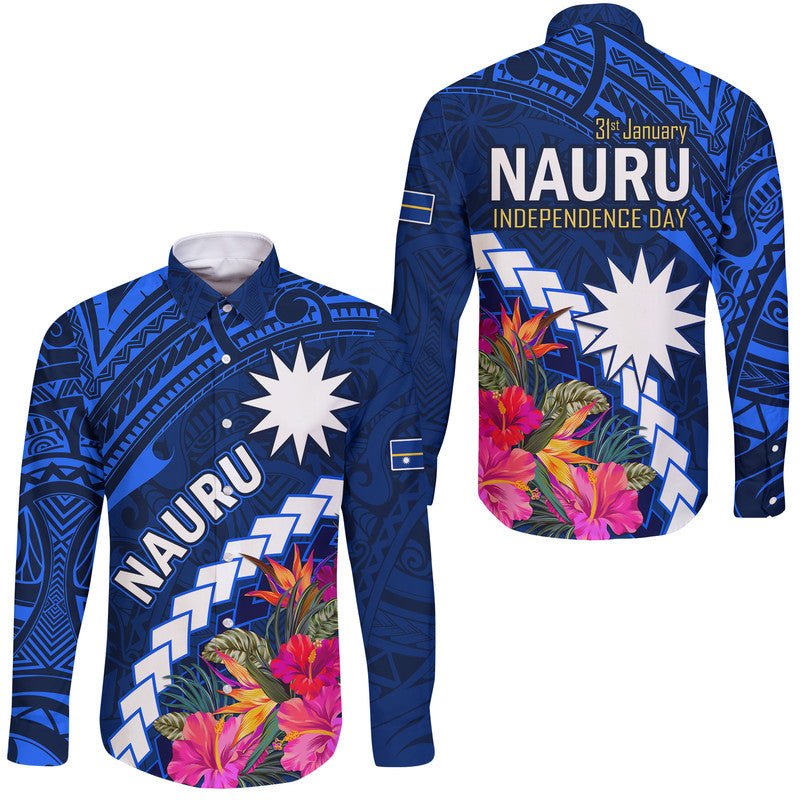 Nauru Independence Day Hawaii Long Sleeve Button Shirt Polynesian Tropical
