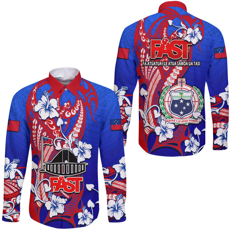 Special Samoa FAST Party Hawaii Long Sleeve Button Shirt Tribal Samoan Hibiscus Design