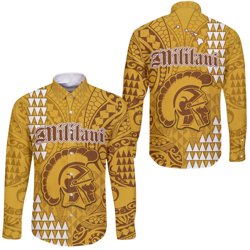 Hawaii Mililani High School Hawaii Long Sleeve Button Shirt Tribal Kakau
