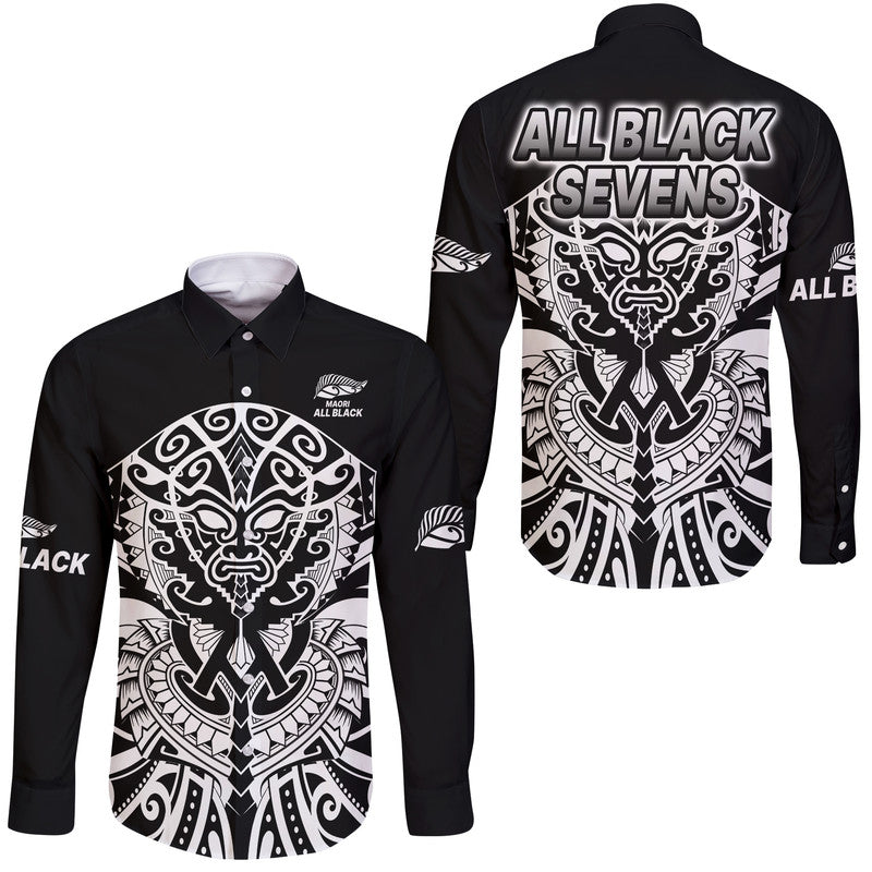 Aotearoa Silver Fern Rugby Sevens Hawaii Long Sleeve Button Shirt Maori Tribal All Black