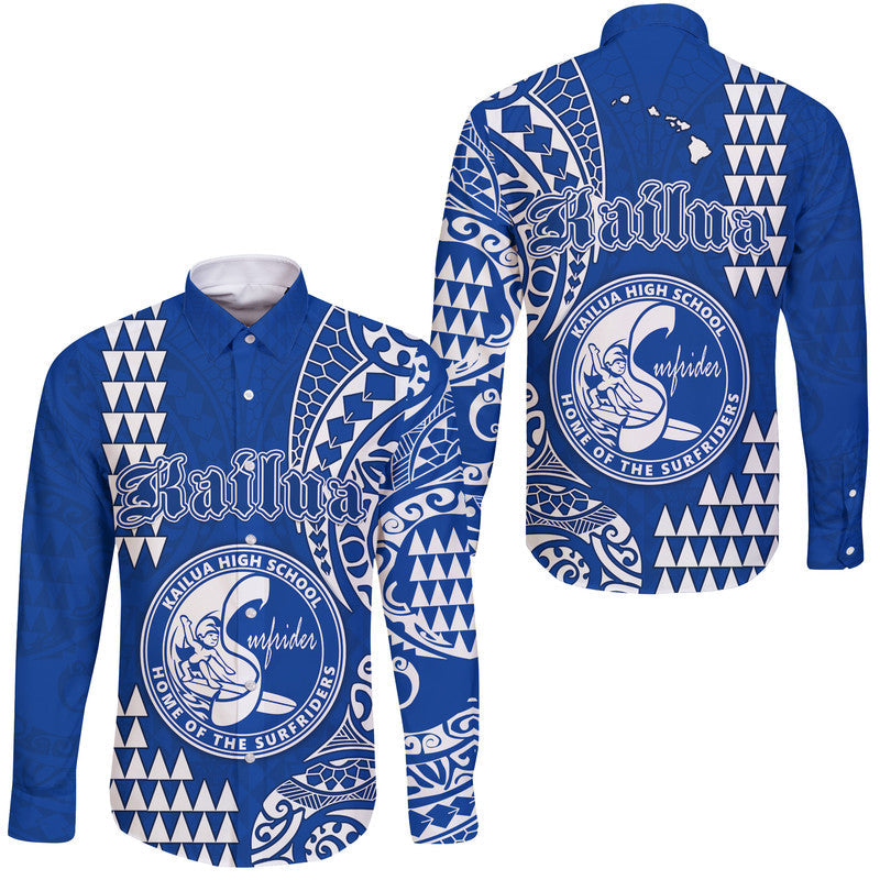 Hawaii Kailua High School Hawaii Long Sleeve Button Shirt Tribal Kakau