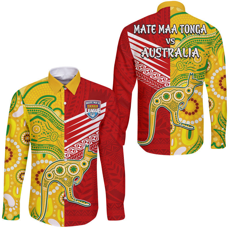Australia Kangaroos and Mate Maa Tonga Hawaii Long Sleeve Button Shirt