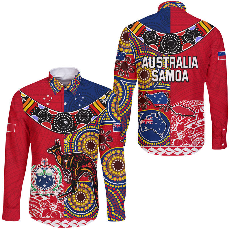 Australia Aboriginal and Samoa Polynesian Hawaii Long Sleeve Button Shirt Boomerang