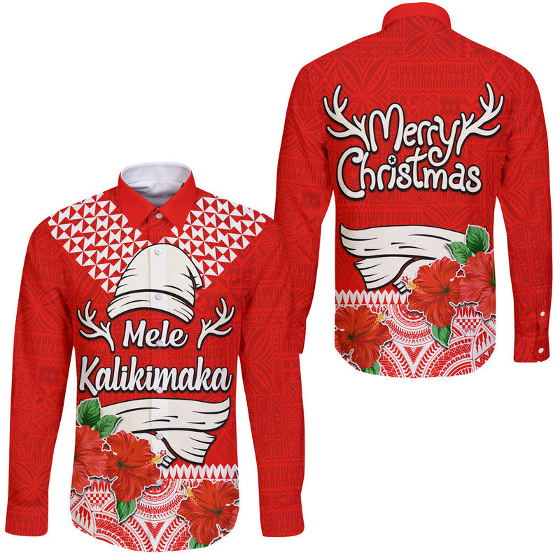 Hawaii Hibiscus Flower Mele Kalikimaka Hawaii Long Sleeve Button Shirt
