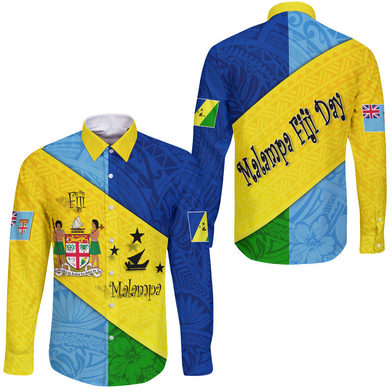 Malampa Fiji Day Hawaii Long Sleeve Button Shirt Polynesian Line Arty Style