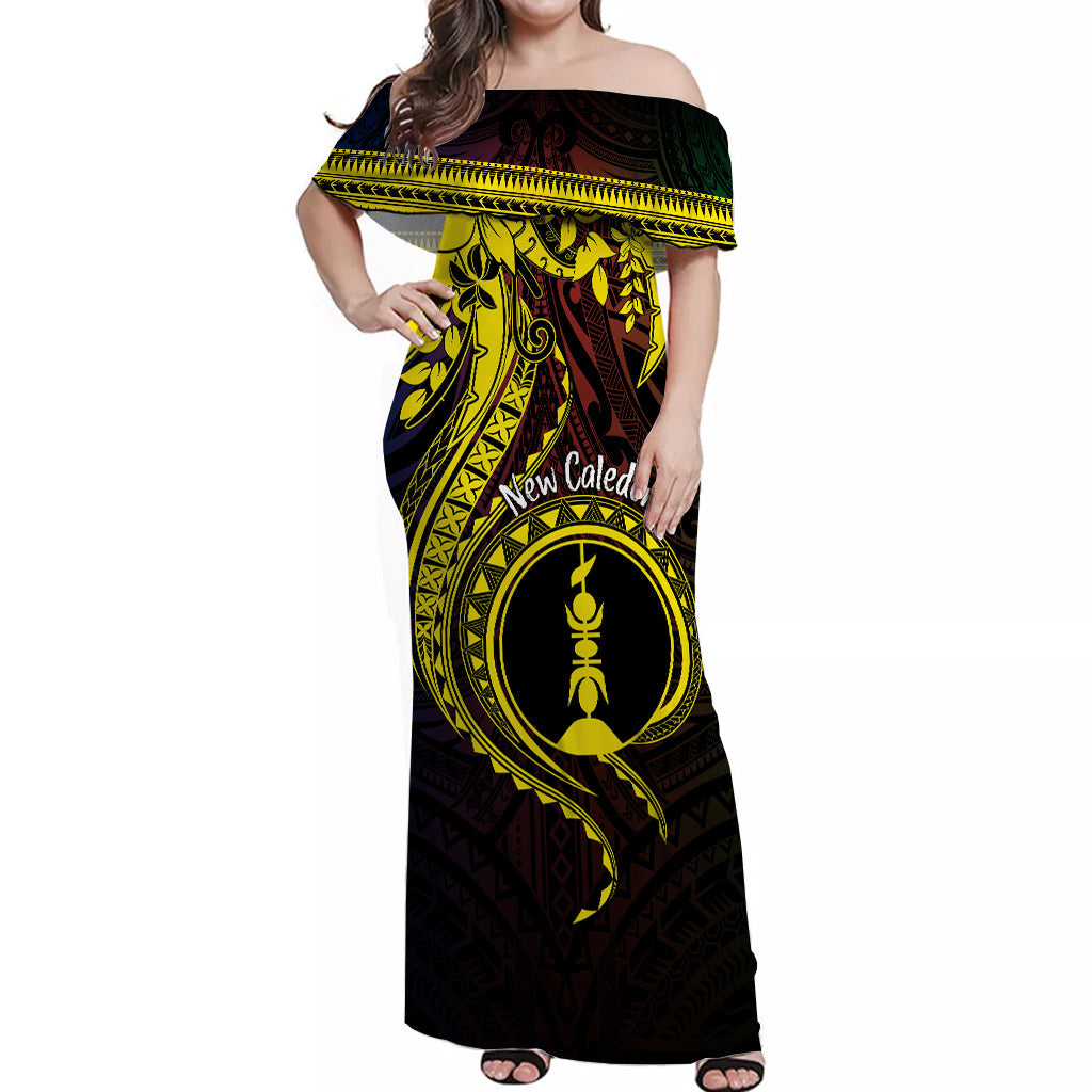 New Caledonia Off Shoulder Long Dress Kanaky Mix Plumeria