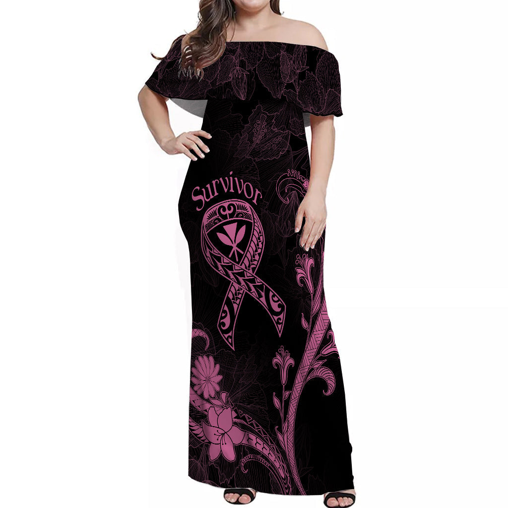 Hawaii Off Shoulder Long Dress Breast Cancer Survivor Mix Hibiscus