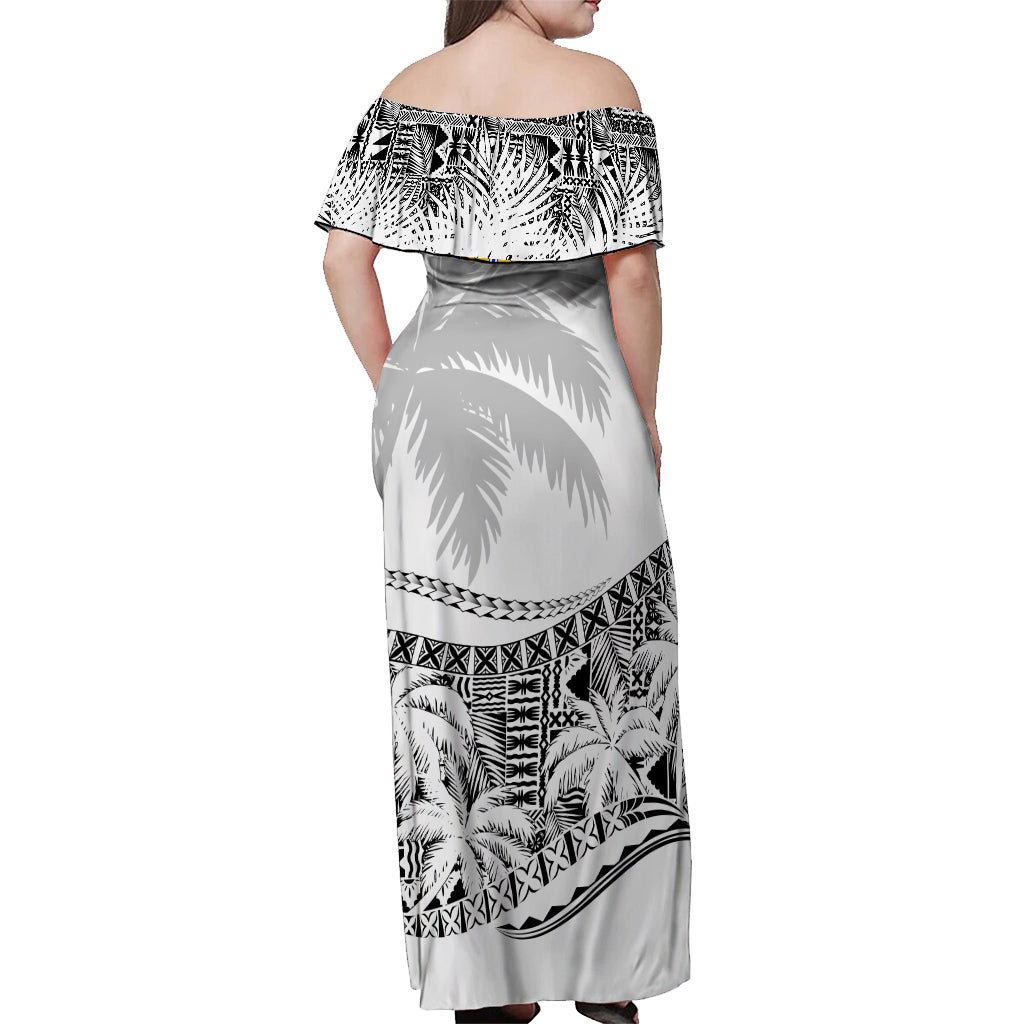 Fiji Day Off Shoulder Long Dress Flying Fijians Masi Kesa Style White