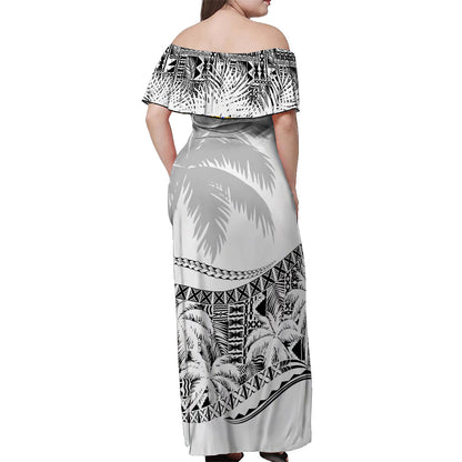 Fiji Day Off Shoulder Long Dress Flying Fijians Masi Kesa Style White