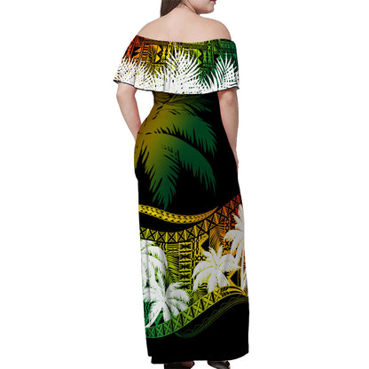 Fiji Day Off Shoulder Long Dress Flying Fijians Masi Kesa Style Reggae