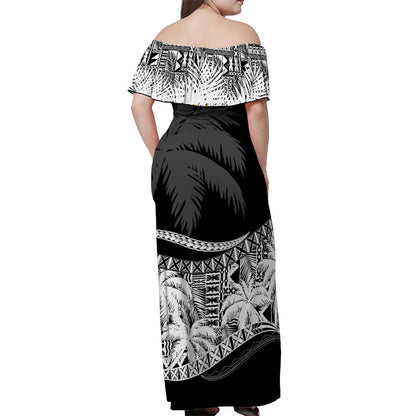 Fiji Day Off Shoulder Long Dress Flying Fijians Masi Kesa Style Black