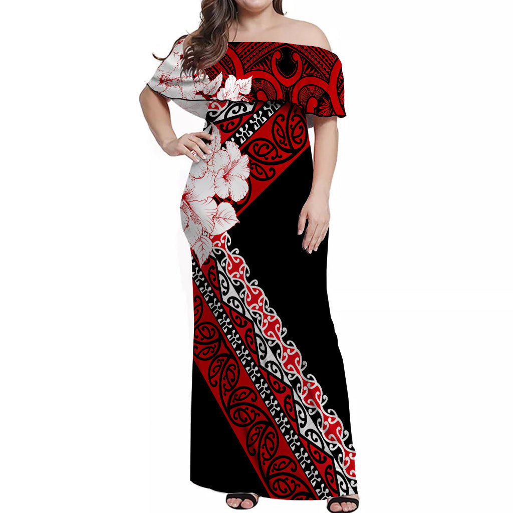 Maori Off Shoulder Long Dress Koru Special Vibes