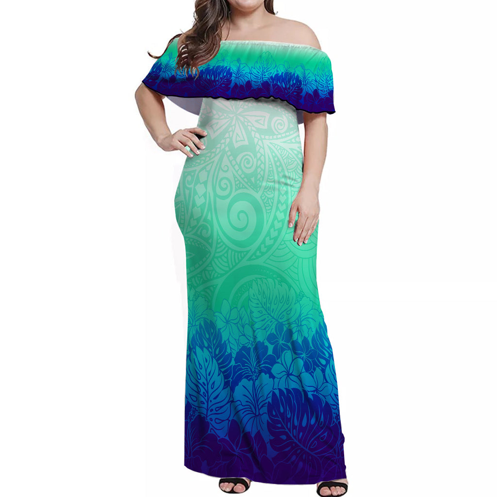 Polynesian Pride Dress Tribal Polynesian Ombre Oceanic Dip Dye Off Shoulder Long Dress