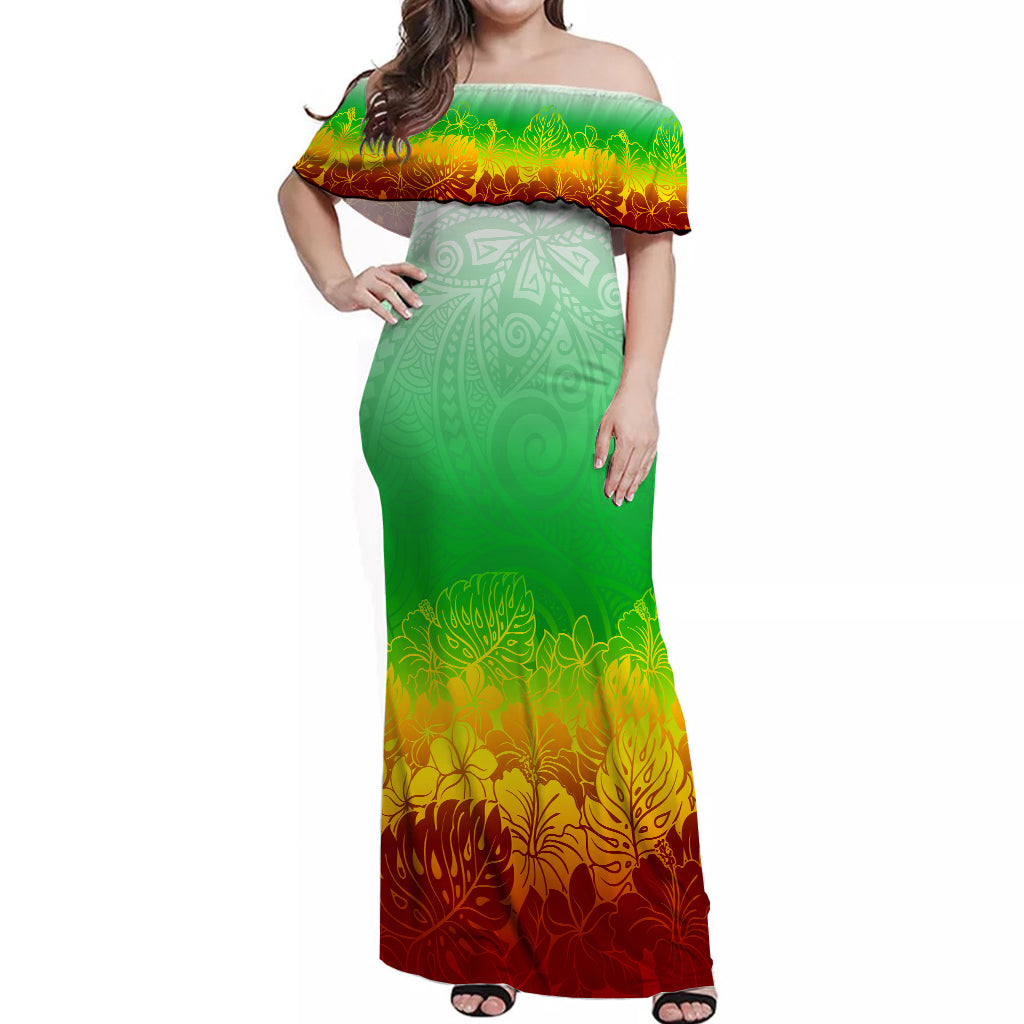 Polynesian Pride Dress Tribal Polynesian Ombre Reggae Dip Dye Off Shoulder Long Dress