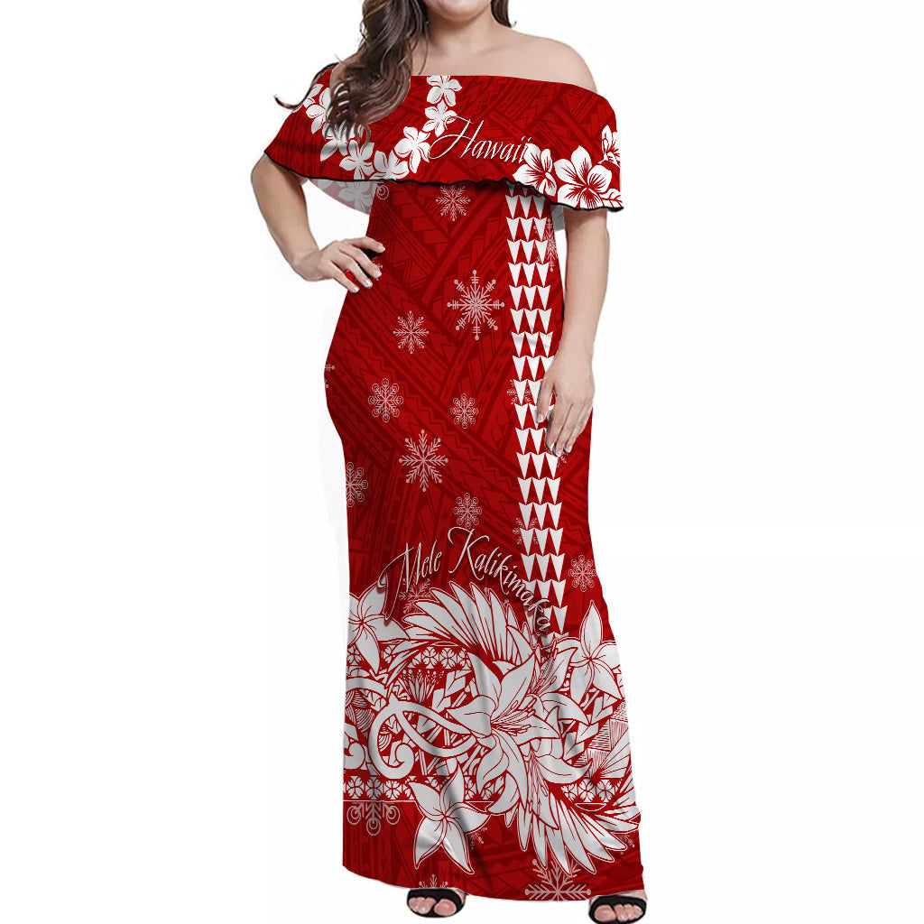Hawaii Mele Kalikimaka Off Shoulder Long Dress Flower Style